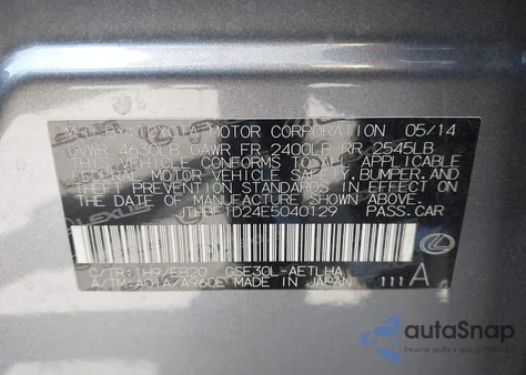 2014 Lexus Is 250 from USA, damaged, VIN JTHBF1D24E5040129